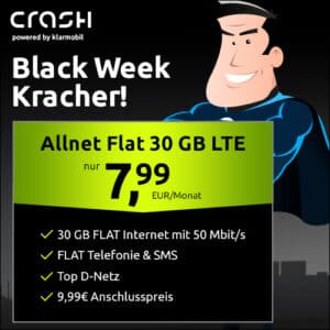 KRASS! 💥 30GB LTE Vodafone Allnet für mtl. 7,99€ + 9,99€ Anschlusspreis (Crash Allnet Flat)