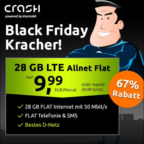 Deal + 29,99€ Crash Letzte Friday nur Telekom Allnet Chance / 9,99€/Monat Klarmobil) von für 😱 Anschlusspreis 28GB (Black