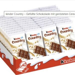 kinder Country – Gefüllte Schokolade mit gerösteten Cerealien und Milchcreme (40 x 23,5 g)- Amazon Prime - für 11,51 € statt 14,79 €