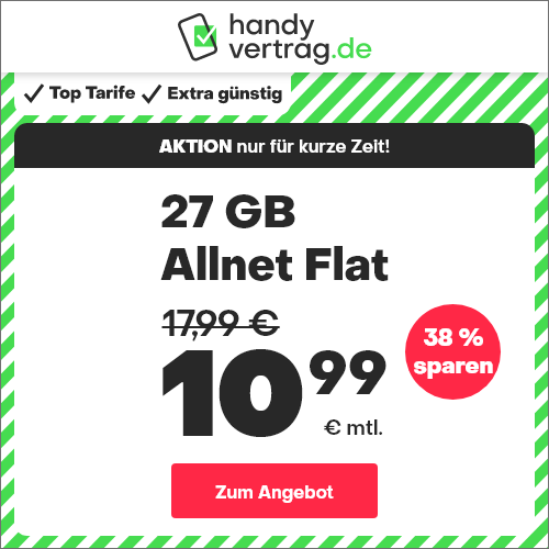 Thumbnail mtl. kündbare LTE Allnets 📱 7GB für 5,99€ | 17GB für 7,99€ | 27GB für 10,99€ | 37GB für 14,99€ ⏰ nur für kurze Zeit (handyvertrag.de im o2-Netz)