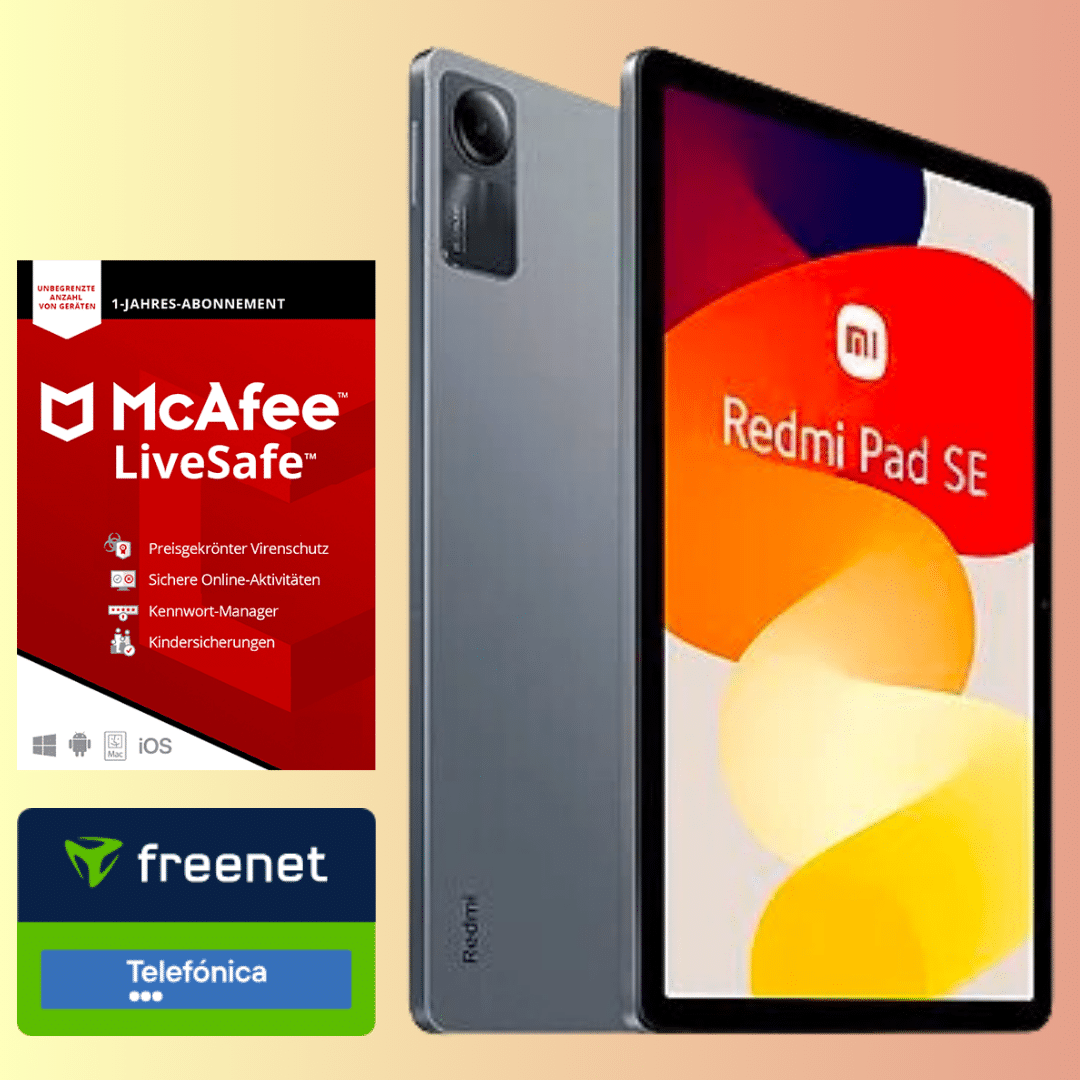 Xiaomi Redmi Pad SE (128GB) für 1€ + McAfee LiveSafe Attach  1-Jahres-Abonnement + 6GB LTE Allnet für 9,99€/Monat (Telefonica green LTE)