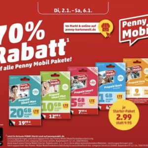 Penny Mobil Prepaid Starterset für 2,99€ - ab 2.1.24