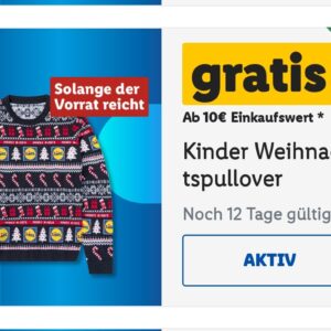 Gratis Weihnachtspullover für Kinder mit der Lidl App ab 10,00 Euro MEW