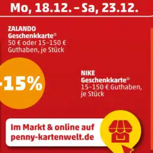 Penny: Rabatte auf Geschenkkarten: 15% auf Zalando & 10% auf Nike