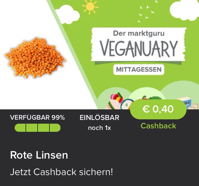 0,40€ Cashback auf rote Linsen in der Marktguru App