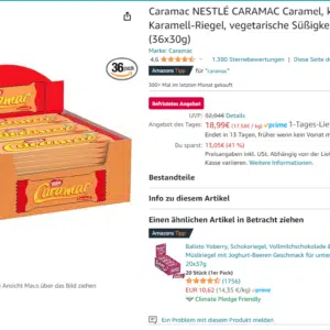 36x Caramac Riegel für 18,04 Euro, 50 Cent pro Riegel !