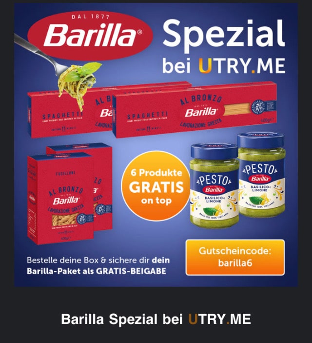gratis Nudel Pesto Paket von Barilla zu Bestellung bei utryme