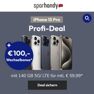 Apple iPhone 15 Pro (128GB) für 79,95€ + 100€ Wechselbonus + 140GB 5G/LTE Allnet für 59,99€/Monat (o2 Mobile L Boost | jedes Jahr 10GB mehr)