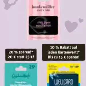 Geschenkkarten-Rabatt bei REWE: 20% auf Amorelie & 10% auf Wellcard