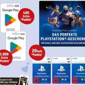 Rewe: 20-fach Payback auf PlayStation / bis zu 1000 Punkte auf Google Play