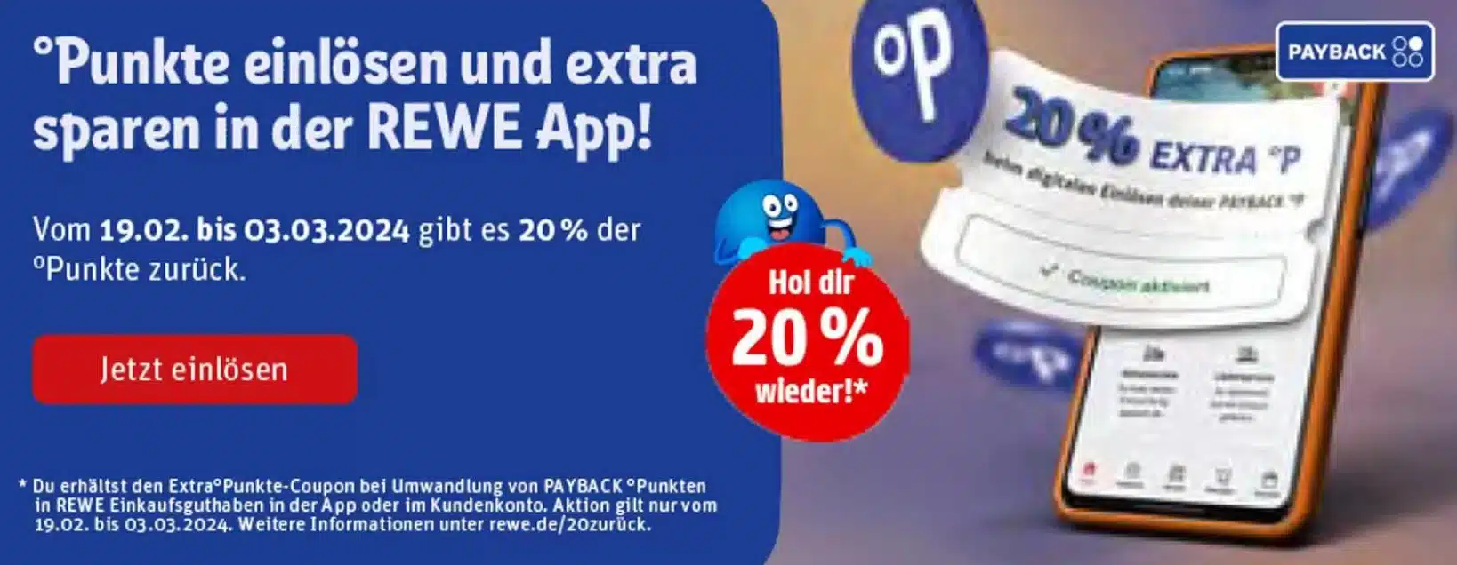 Rewe App 20 Payback Punkte beim Einlösen zurück