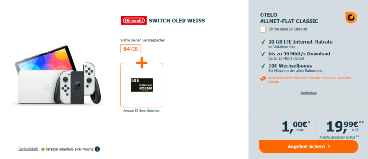 otelo: Allnet-Flat + Nintendo Switch OLED + Gratis: 30€ Amazon | Prepaid Guthaben