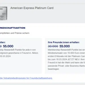 AMEX American Express Platinum&Gold Freunde Werben 55.000 MRP - Amex Gold 40.000 MRP bis 18.03.2024