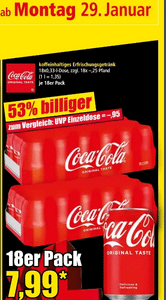 Coca-Cola  0,33l Dose für nur 28 Cent.