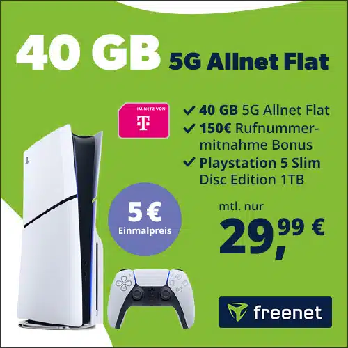 Thumbnail 🤩 Sony Playstation 5 Slim (Disc Edition) inkl. Split Fiction für 5€ + 40GB 5G &amp; LTE Telekom Allnet für 29,99€/Monat + 150€ Wechselbonus + 0,00€ AG (freenet Telekom green)