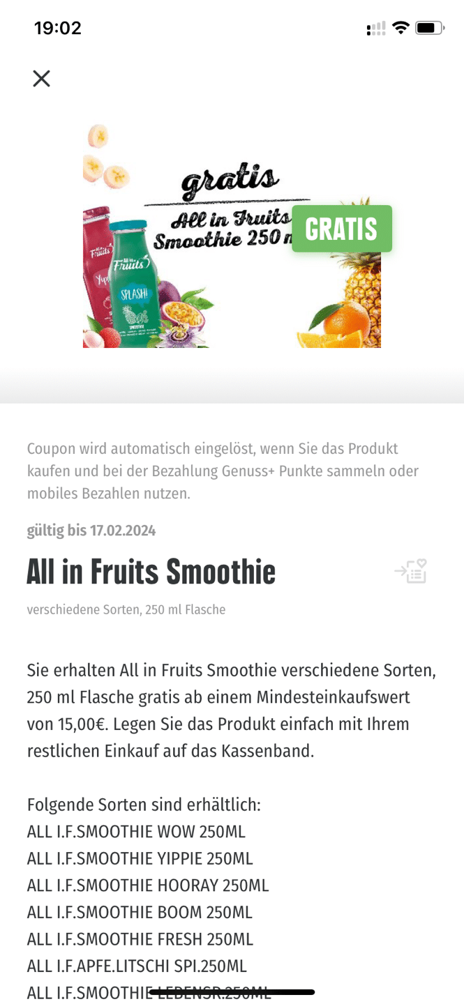 All in Fruits Smoothie bei Edeka südbayern Gratis