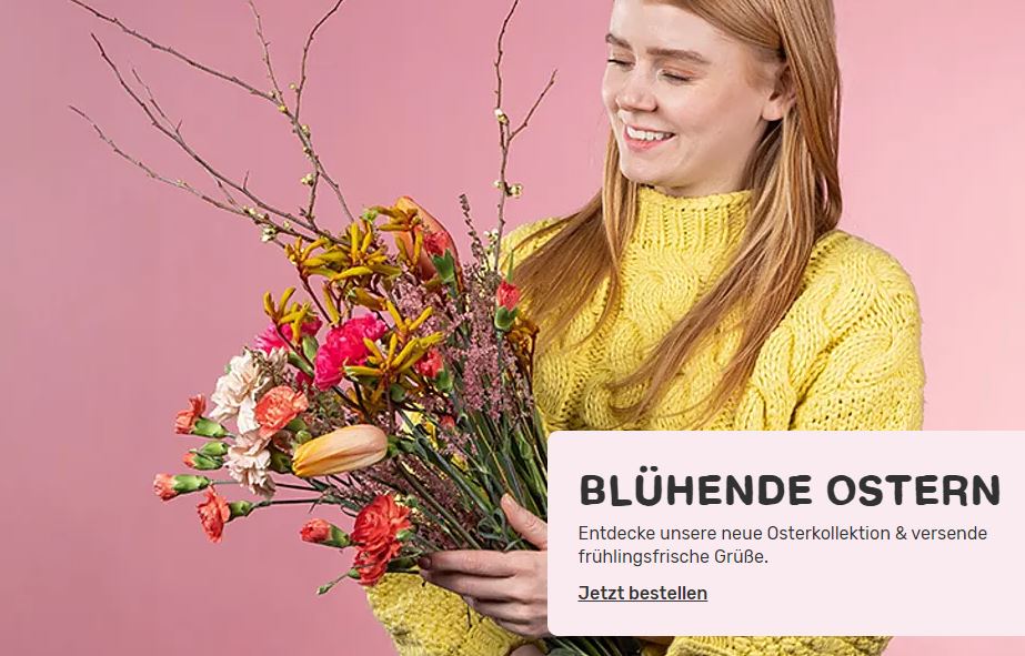 Bluehende Ostern bei Blume2000 - Frau mit Blumenstrauss