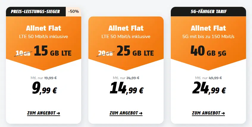 15GB / 25GB LTE Allnet für 9,99€ / 14,99€ (Vodafone) | 40GB LTE & 5G