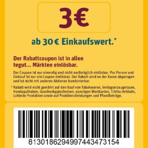 Tegut 3€ Rabatt ab 30€ Einkaufswert*