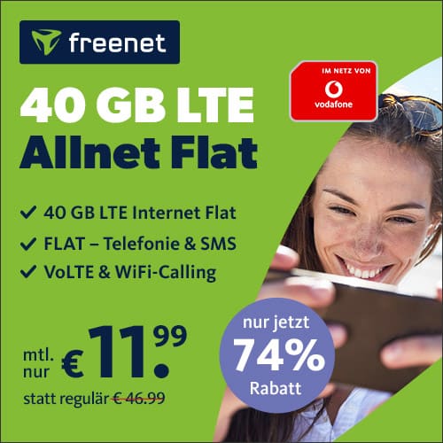 Thumbnail 💥 40GB LTE Vodafone Allnet für nur 11,99€ mtl. + 19,99€ Anschlusspreis (freenet Vodafone)