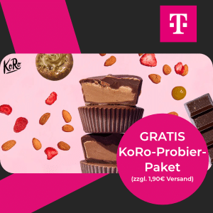 Gratis: 4 KoRo Snacks geschenkt zzgl. 1,90€ Versandkosten – Telekom Magenta Moments