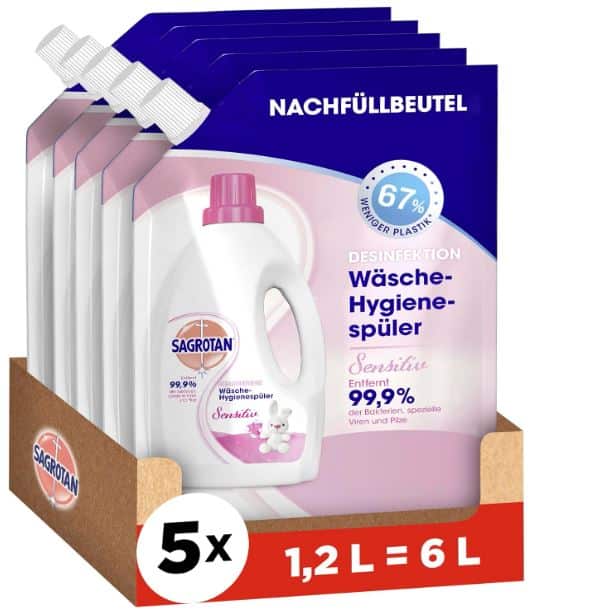 Thumbnail 🧼 Sagrotan Wäsche-Hygienespüler Sensitiv 5x 1,2 L Nachfüllpack