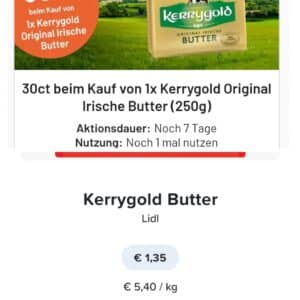 Kerrygold Butter 250g für 1,05€ Dank smhaggle und Lidl