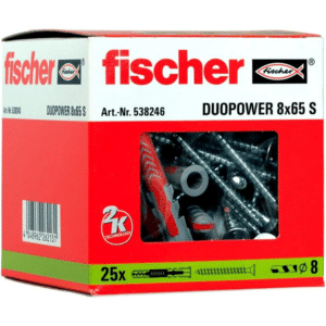 🔩 Fischer DUOPOWER 8x65 S Universaldübel mit Schrauben 25er-Set für 9,99€ (statt 16€)