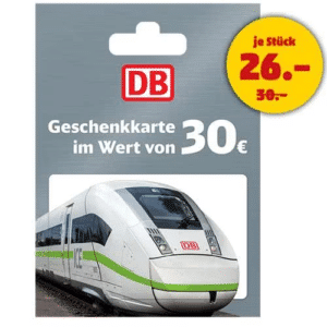 Rewe: Deutsche Bahn (DB) 30€ Geschenkkarte für 26€ (ab 11.03.2024)