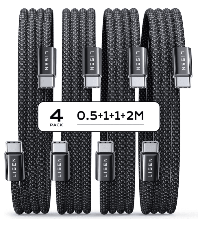 🚀 LISEN USB C Kabel [4er Pack, 0,5m 1m 1m 2m] für nur 6,54€ (statt 11€) 🤑