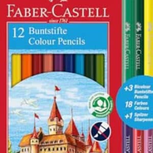 Faber-Castell 110312 - Buntstifte Set 15-teilig, bruchsicher, inkl. 3 Bicolour Buntstifte und 1 Spitzer für 2,69€ (statt 3,60€)