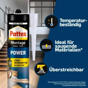 Pattex Montagekleber Power 🧑‍🔧 Kleber für innen & außen (370g Kartusche)