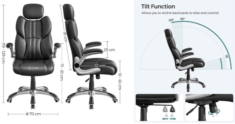 Songmics Bürostuhl mit klappbaren Armlehnen
