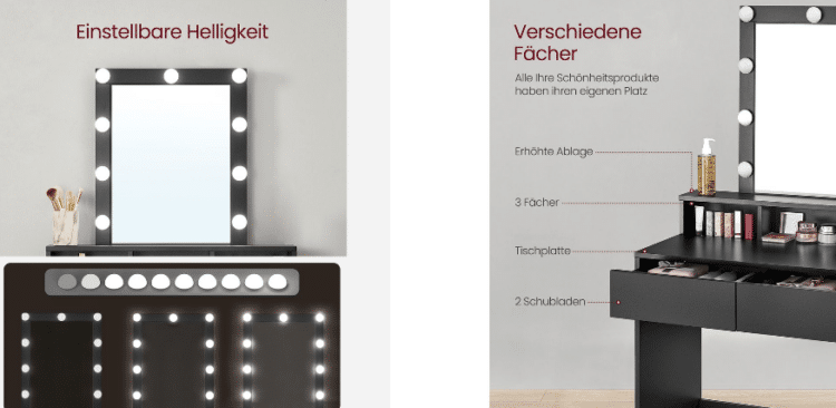 Vasagle Schminktisch mit LED-Beleuchtung