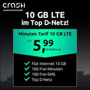 🔥 10GB Vodafone LTE + 100 Min. & SMS für 5,99€/Monat (eSIM / VoLTE / WiFi Calling) - Klarmobil / Crash
