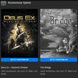 Kostenlose PC-Games "Deus Ex: Mankind Divided" und "The Bridge" bei Epic