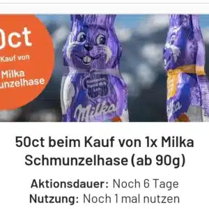 50 Cent Cashback auf Milka Schmunzelhase ab 90g - smhaggle