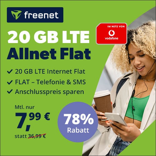 Thumbnail Mega! 😍 20GB LTE Allnet für 7,99€/Monat + 0€ Anschlusspreis (Vodafone Freenet)