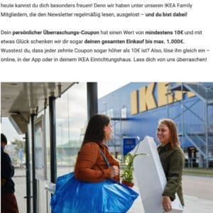 IKEA Family Newsletter Überraschungsgutschein - von 10€ bis 1.000€