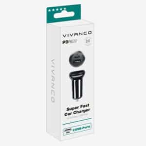 🔋 VIVANCO Super Fast Car Charger 3.0, 2 USB Ports, Dual Kfz Schnellladegerät 2x 24W