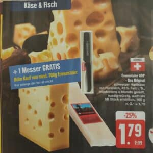 Gratis Messer beim Kauf von mind. 300g Emmentaler (Edeka)