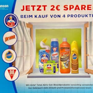 2€ Rabatt auf 4 Produkte WC Ente 00 Null Drano Pronto