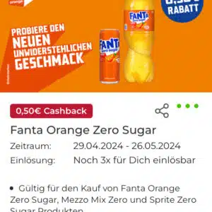 3x 0,50€ Cashback auf Fanta Sprite Mezzo Mix Zero bei Scondoo