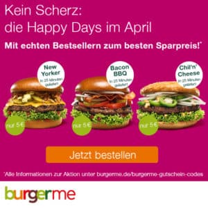 🍔 Happy Days bei burgerme – Deine Burger-Favoriten für nur 5€!