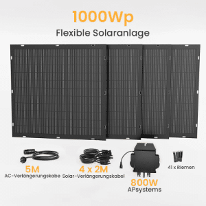 Balkonkraftwerk 1000Wp Flexibles Solarpanel/ 800W EZ1-M APSYSTEMS Wechselrichter nur 649 €