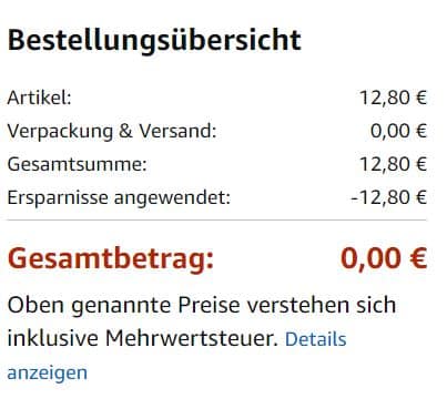 0,00€ bestelluebersicht