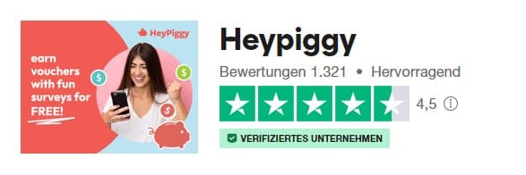 Bewertung von HeyPiggy auf Trustpilot