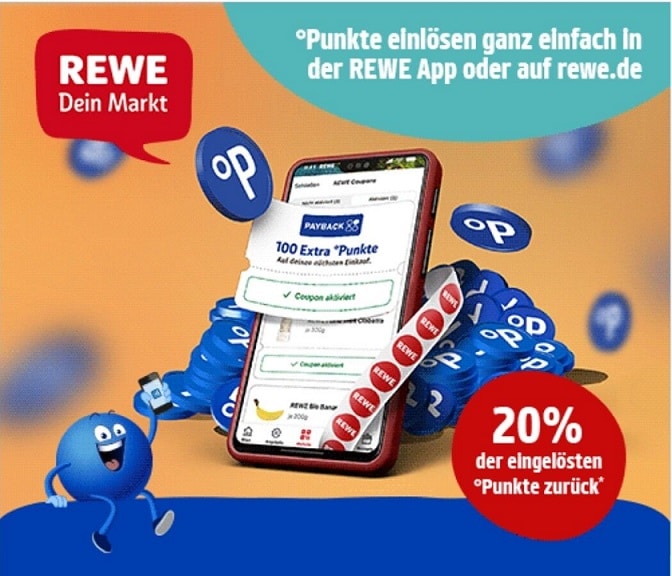 Rewe App: 20% Payback Punkte beim Einlösen zurück