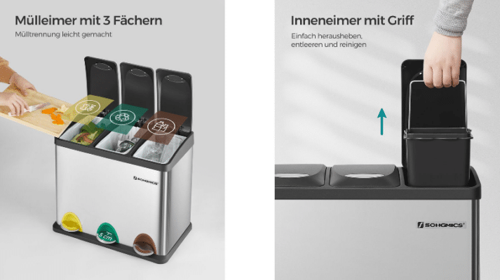 Songmics Mülltrenner mit 3x 8 Litern