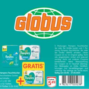 Globus -  Pampers Feuchttücher zwei kaufen + 1 Gratis 33% Rabatt